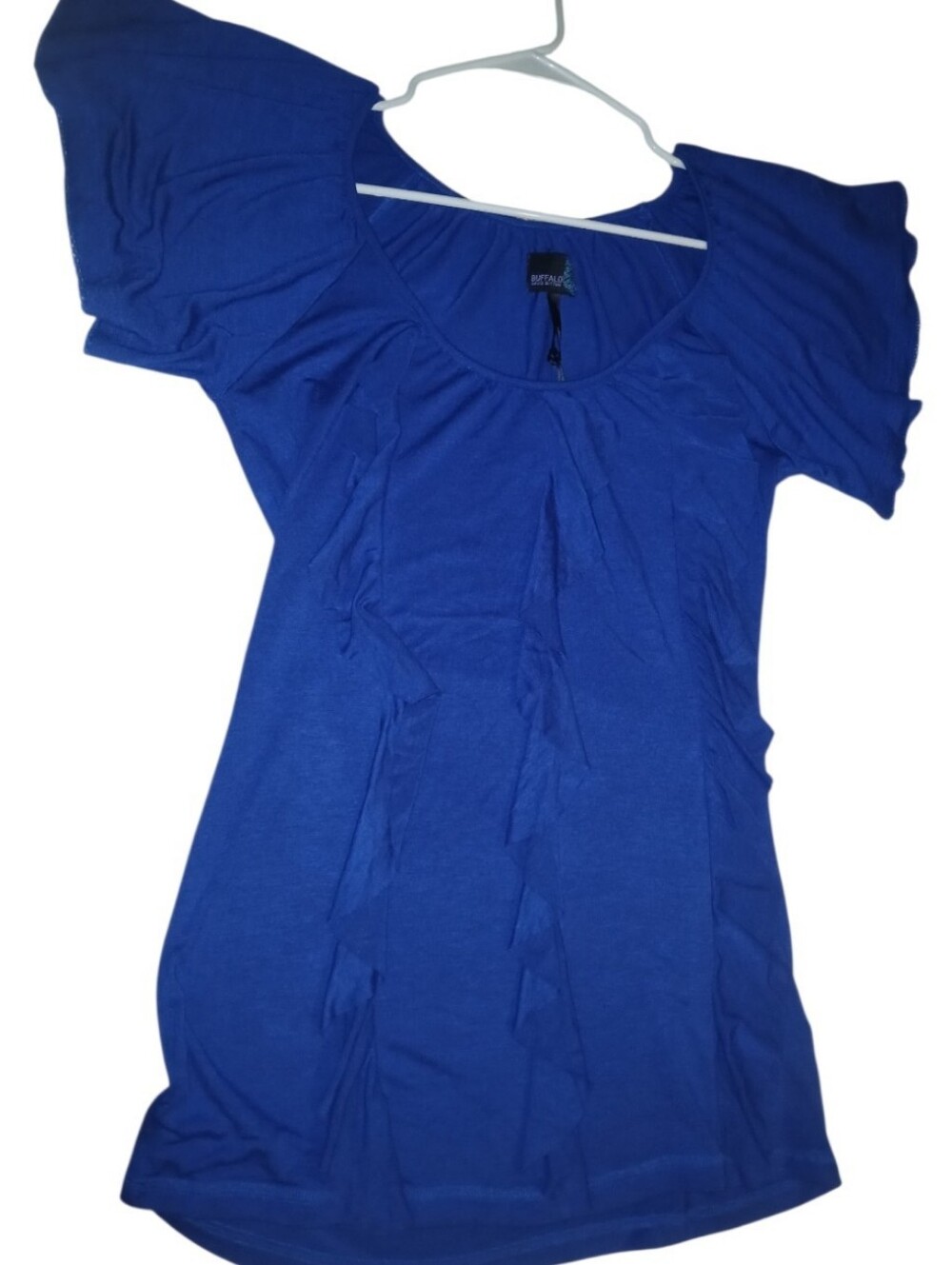 Buffalo David Bitton Royal Blue Scoop Neck Flutter Sleeve Top